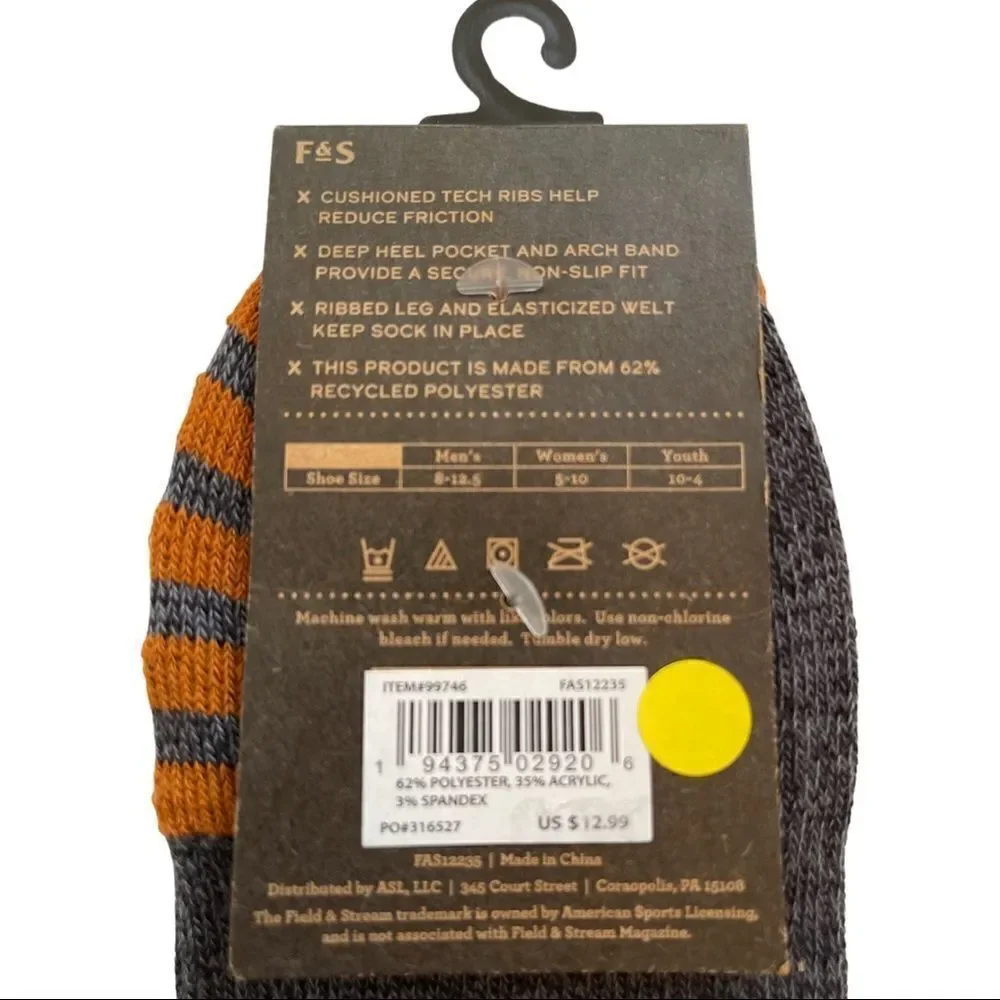 Men's Cozy Cabin Explorer Quarter Socks • Gray/Orange • NWT
